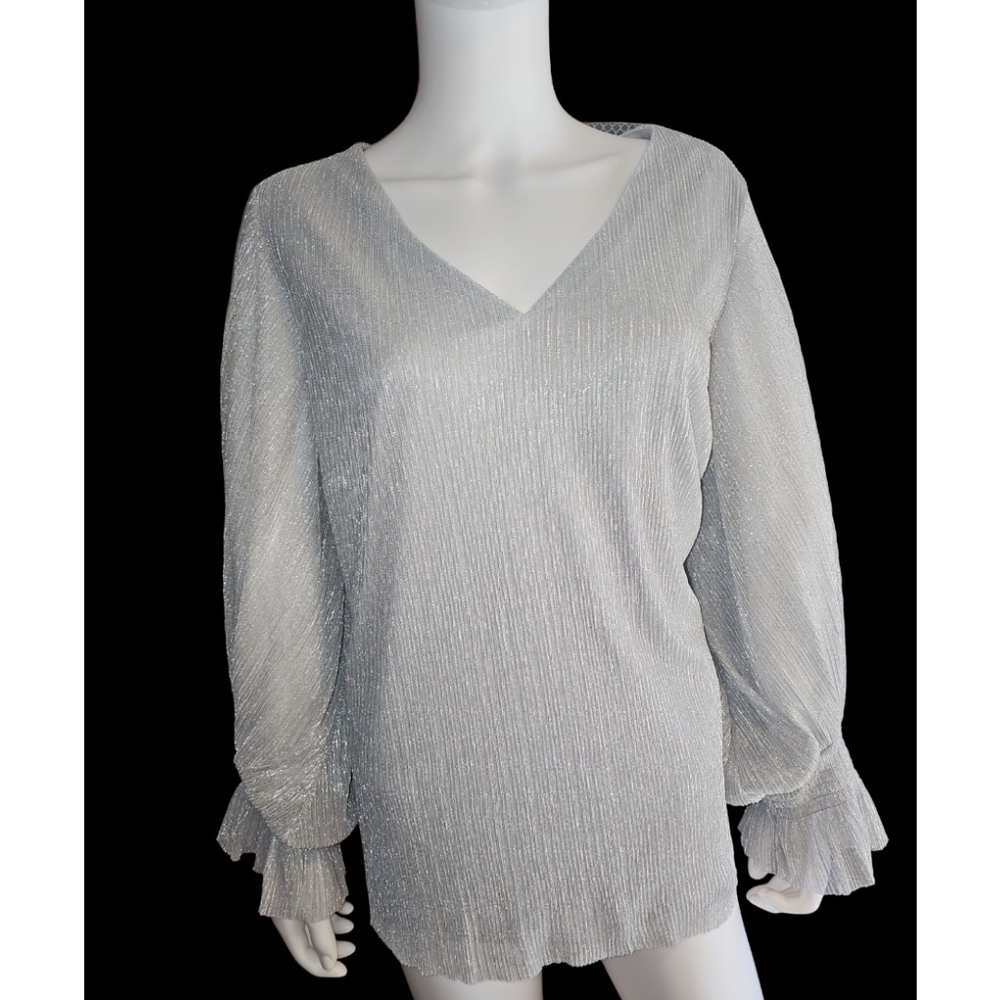 CeCe Metallic V-Neck Blouse